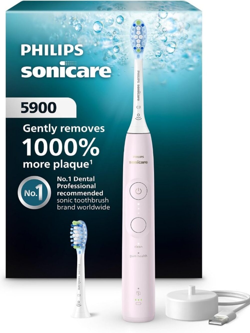 Rechargeable Electric Toothbrush with 2 Brush Heads - Pink Sonic Cleaning Power